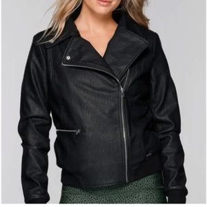 Lorna Jane Vegan Leather Sherpa Plush Bomber Moto Biker Jacket - NEW XS